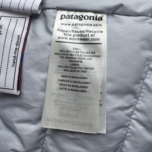 PATAGONIA Down Sweater Jacket Girls S 7-8 Light Blue Puffer Winter Coat Warm - Picture 7 of 7